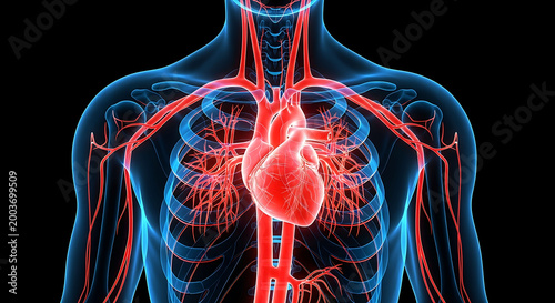 Human cardiovascular system heart arteries anatomy medical 3d illustration