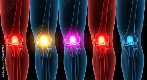 Human knee pain variations concept joint anatomy inflammation medical illustration set