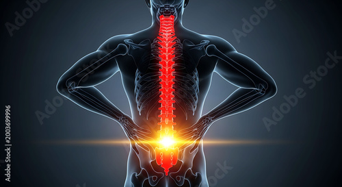 Human spine back pain inflammation anatomy medical concept 3d illustration