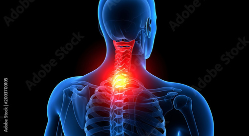 Human neck spine pain inflammation cervical anatomy medical 3d illustration