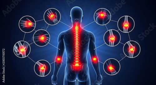 Human body joint pain points spine arthritis anatomy medical 3d illustration