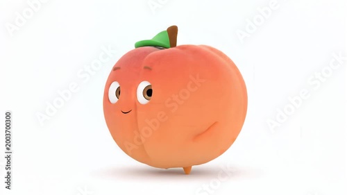 Cute Cartoon Peach Character on White Background
