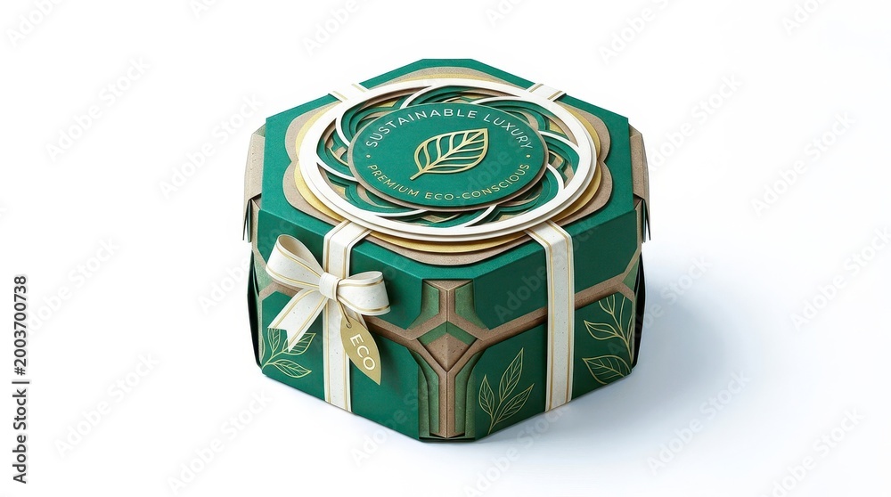 Obraz premium Sustainable luxury box features elegant design with eco friendly materials, showcasing premium and eco conscious aesthetic. Perfect for gifting or special occasions, it embodies sophistication