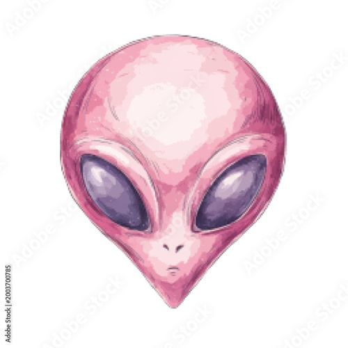 Pink Alien Head with Large Eyes.