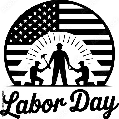 Celebrating Labor Day: A tribute to workers and their contributions, set against the backdrop of the American flag. This image embodies respect, and appreciation for the nation's workforce.