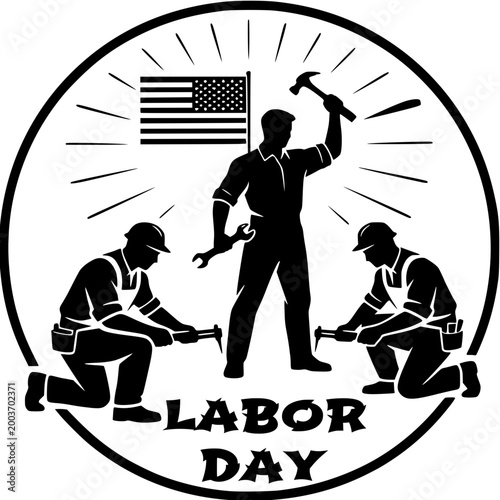 Labor Day Celebration: An inspiring tribute to hardworking individuals and the spirit of American labor, with illustrations of workers.