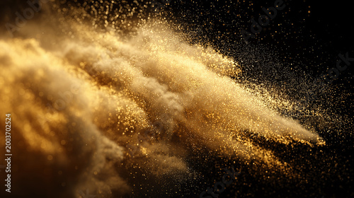 Soft Golden Cosmic Dust Explosion with Elegant Glow on Dark Minimal Background
