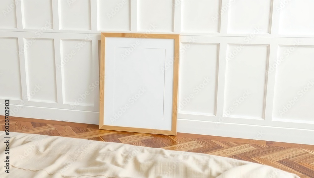 Fototapeta premium Empty frame against white wall