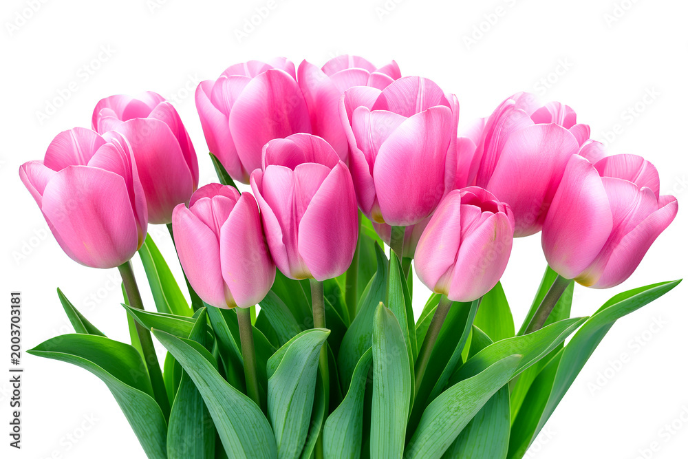 Fototapeta premium Bouquet of pink tulips isolated on white, floral composition