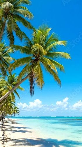 Tropical Beach with Palm Trees and Clear Water.