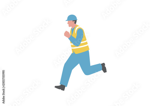 現場を急いで走る作業員のイラスト 工事 建設 安全 運行 ベクター