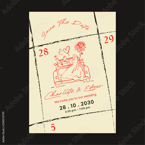 Fotografie Elegant Hand Drawn Save the Date Wedding Invitation Card Featuring a Romantic Co