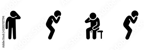 Sick people stickman figure set, health problem silhouette, unhealthy human condition icon, isolated stick man