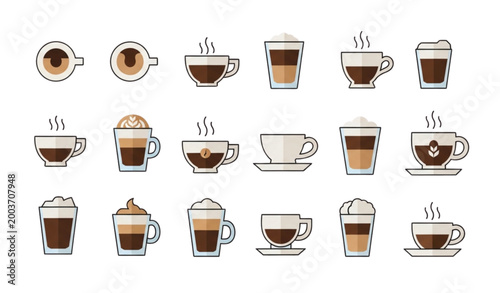 Variety of coffee drinks a collection of illustrated coffee cup icons
