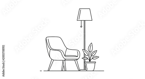 Fotografie Modern Armchair with Floor Lamp.
