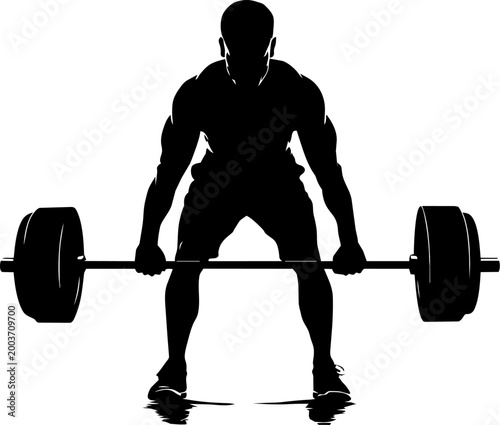 Weightlifting man preparing to lift a barbell in a gym setting