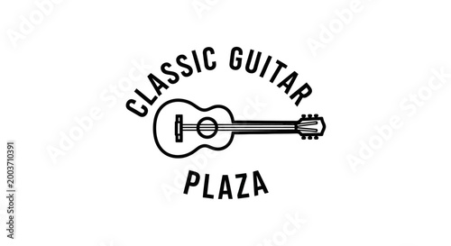 Classic guitar illustration logo with text for musical instrument shop