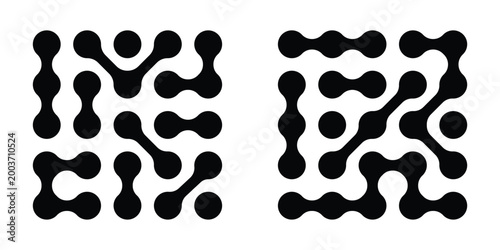 Canvastavla Diagonal metaball vector pattern featuring connected circles for abstract nerve cells, nano network, or technology design