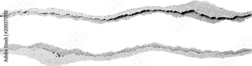 Black halftone paper strips isolated on transparent background design element for artistic textured collage layout with rough edge paper torn wavy effect.