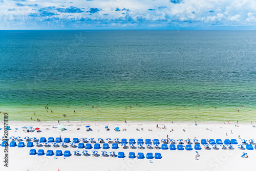 April 20, Background of Clearwater beach, Florida, USA. Great vacation spot with clear water and warm weather. White sand on the blue color of the pacific ocean. Great for designing travel destination