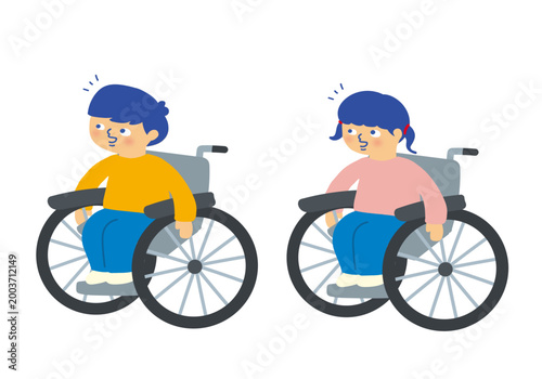 車椅子の人物イラストセット・子供/Wheelchair-using person illustration set - child
