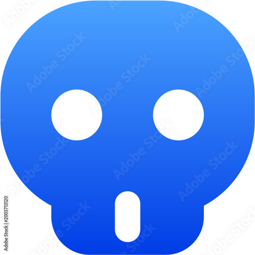 Modern blue gradient skull icon with glossy finish for halloween and gaming apps