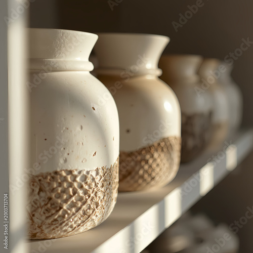 Ceramic Jars with Textured Lower Section