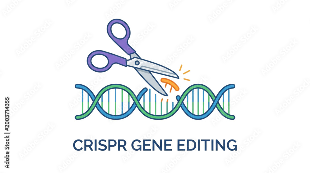 Obraz premium Illustration of scissors cutting a DNA strand, symbolizing CRISPR gene editing technology.