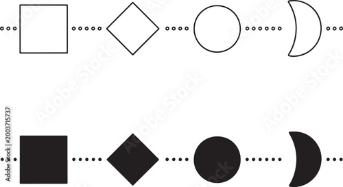 Black and white geometric shapes with dotted lines