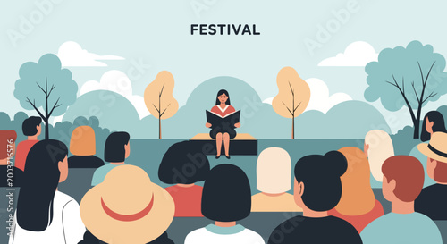 Vibrant festival audience enjoying a lively outdoor concert performance with illuminated stage