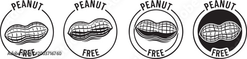 Peanut free in various signs labels food allergy warning