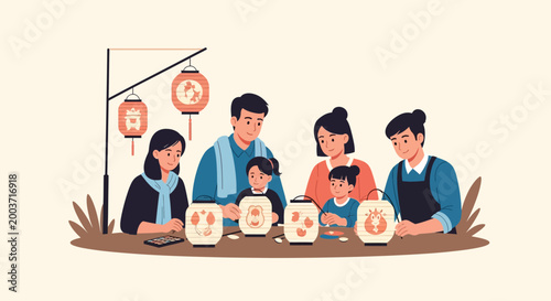 Community members collaboratively crafting traditional lanterns for a festive celebration