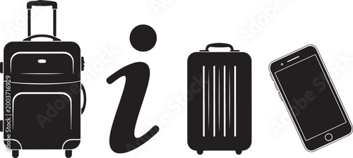 Travel including luggage and smartphone on white background