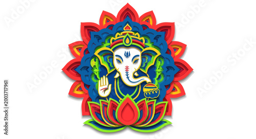 Photos Lord Ganesha, Hindu Deity, Colorful Mandala Art, Auspicious Symbol, White Backgr