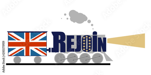 Great Britain rejoin European Union politic process concept. Steam train as rejoin word.