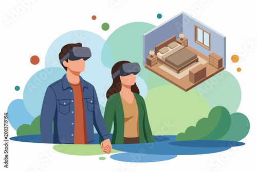 Couple Using VR Headsets for Virtual Real Estate Home Tour