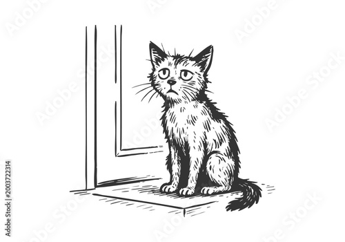 Stray Cat hand drawn simple sketch vector illustration