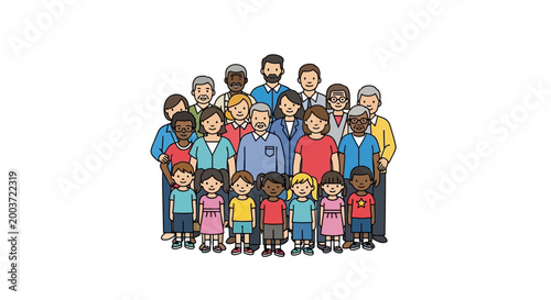 Diverse Family Group Portrait Illustration