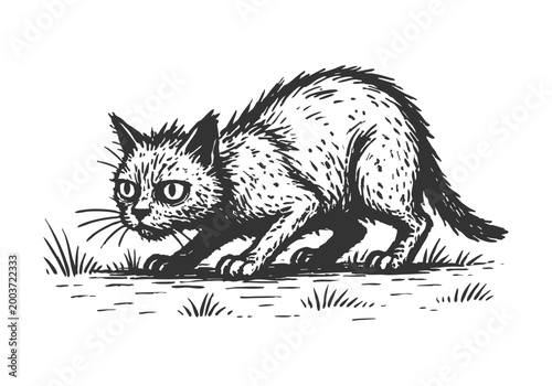Stray Cat hand drawn simple sketch vector illustration