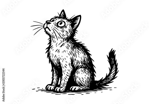 Stray Cat hand drawn simple sketch vector illustration