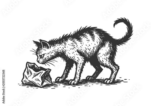 Stray Cat hand drawn simple sketch vector illustration