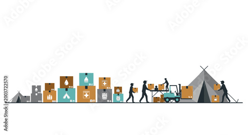 Aid delivery, humanitarian assistance, donation boxes