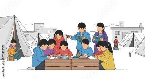 Children Learning in Refugee Camp