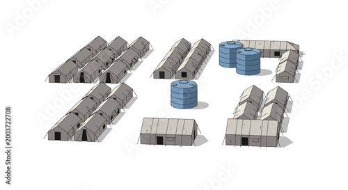 Refugee Camp Tents and Water Tanks