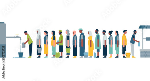 People Queue for Water Supply