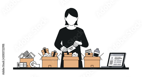 Person Packing Boxes For Shipping Online