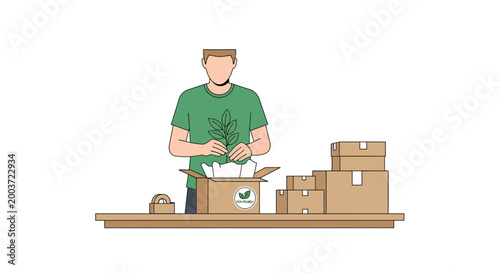 Man Packing Box for Delivery