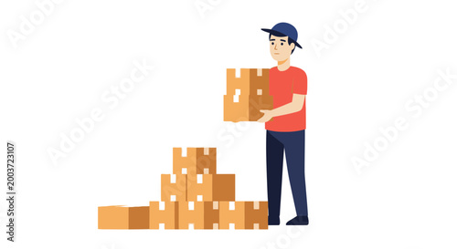 Delivery Man Stacking Boxes