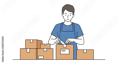 Man packing boxes, delivery, logistics worker