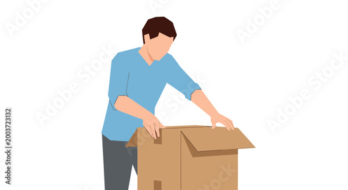 Man opening a cardboard box